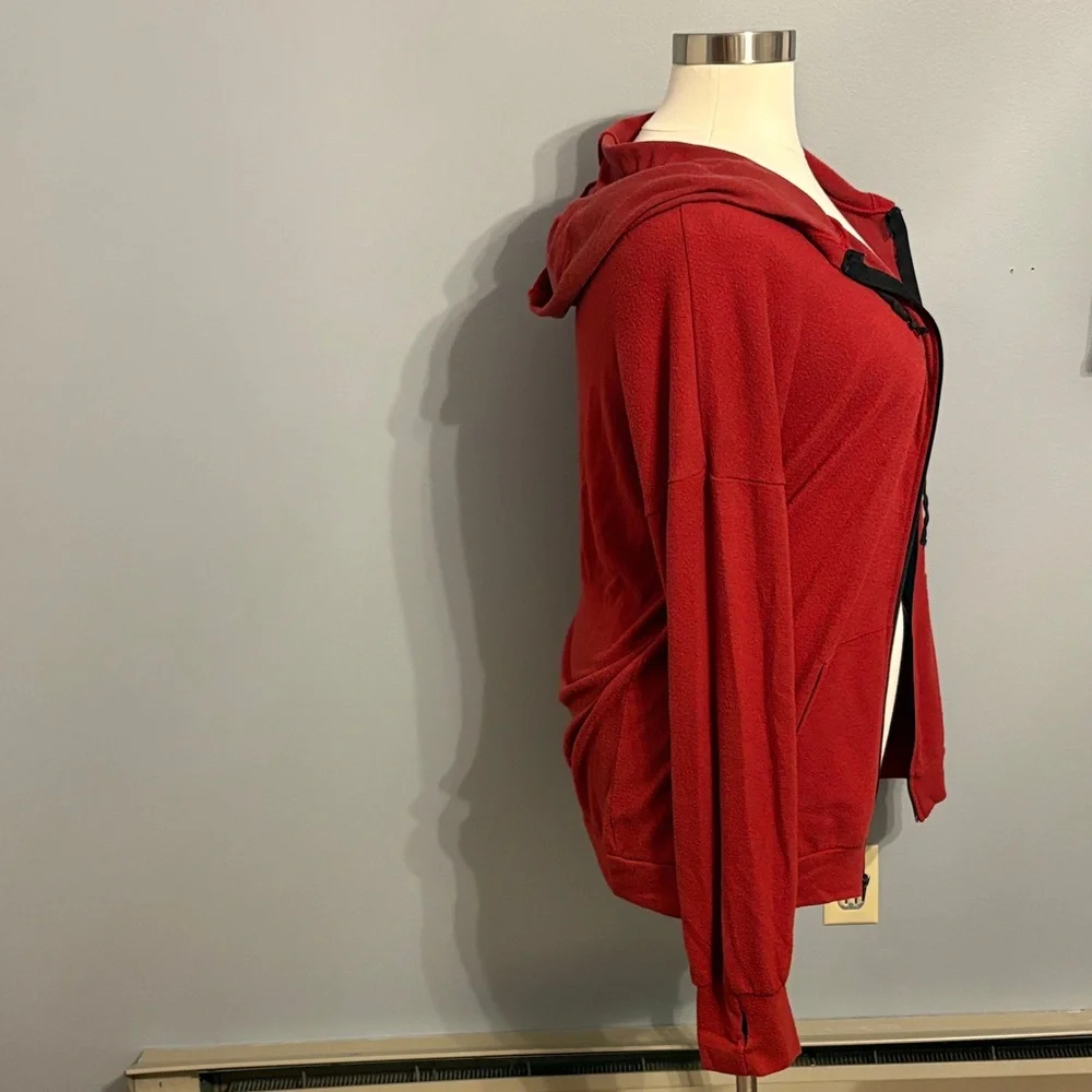 Women's Red Zip-Up Hooded Sweatshirt with Black Trim - Picture 5 of 6